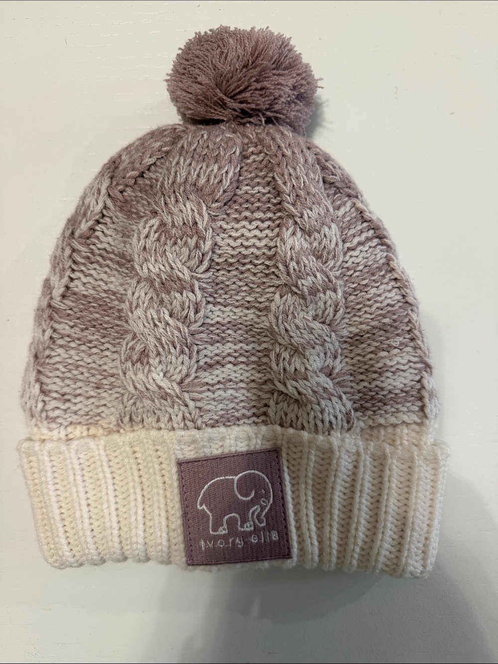 IVORY ELLA  light purple and cream Cable Pom Knit Hat